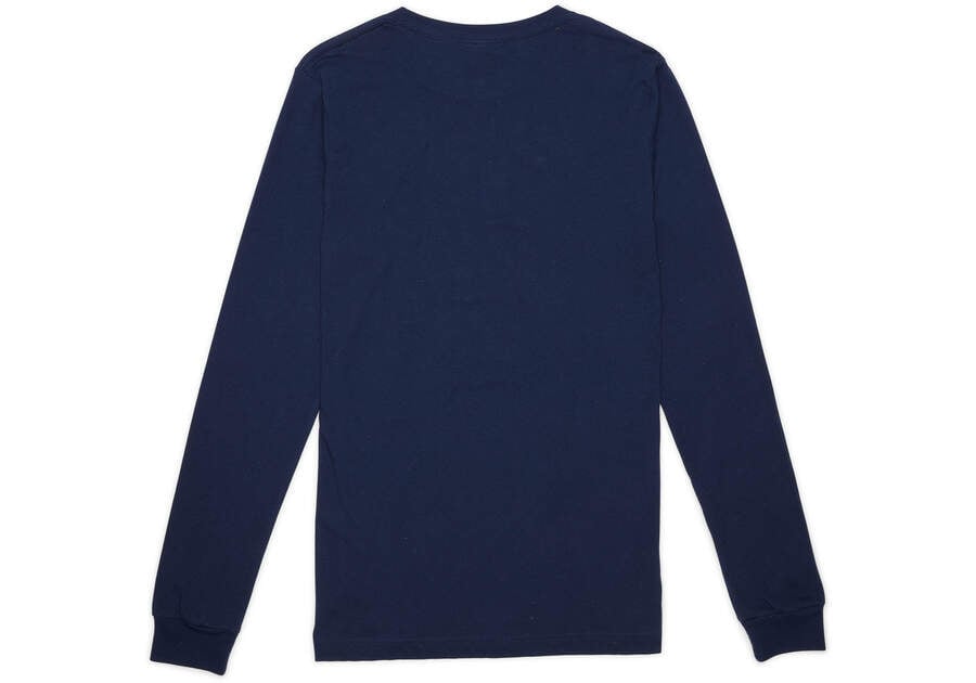 Camiseta Toms Stacked Logo Long Sleeve Tee Azul Marinho | PT641-500