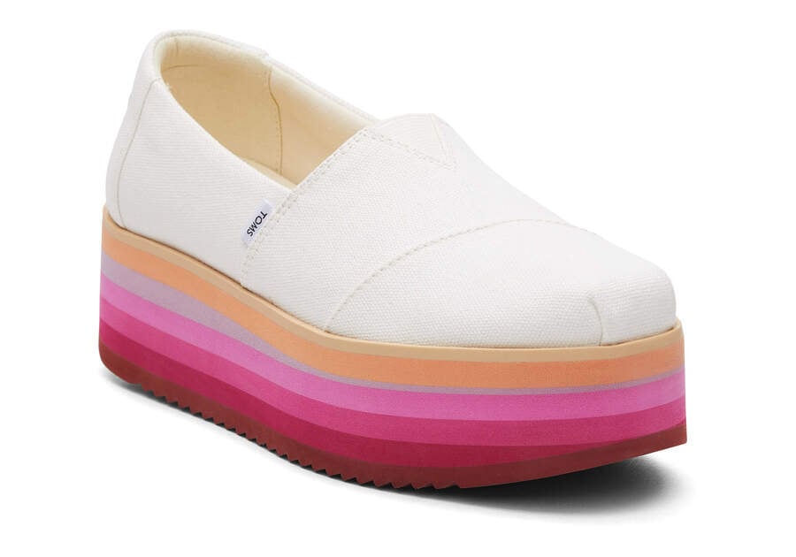 Sapatos Plataforma Toms Alpargata Plataforma Espadrille Branco Rosa | PT132-283